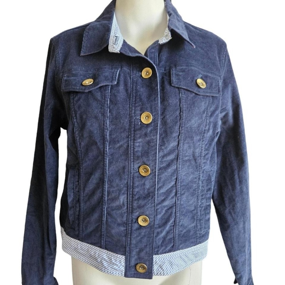 Vineyard Vines Womens Jacket Medium Blue Cotton Corduroy Button Front Casual